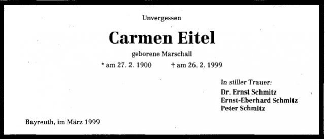 Marschall Carmen 1900-1999 Todesanzeige